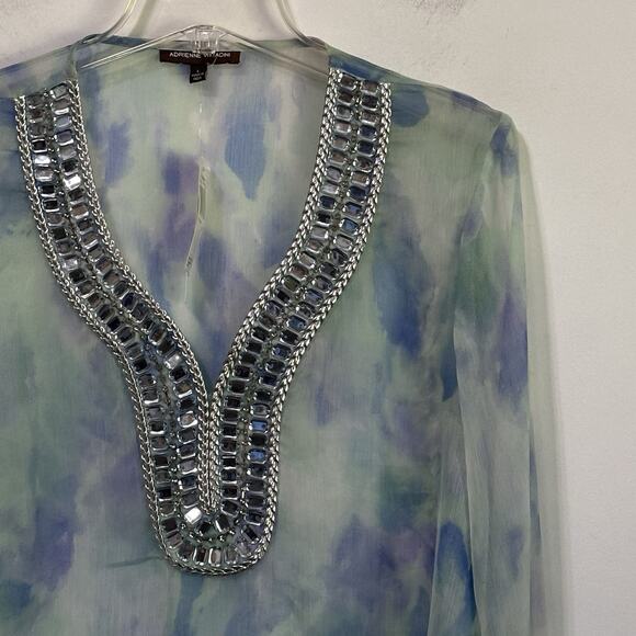 Adrienne Vittadini Sheer Tunic Top L Embellished Watercolor Swim Cover? NEW - Picture 3 of 10